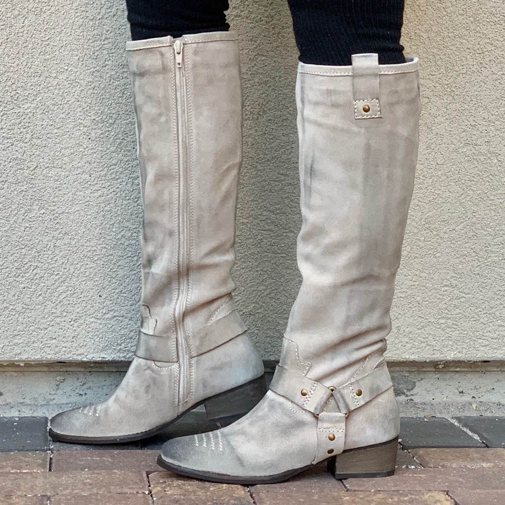 NIB Ivory Oiled Rubbed Distressed Knee High Boots
